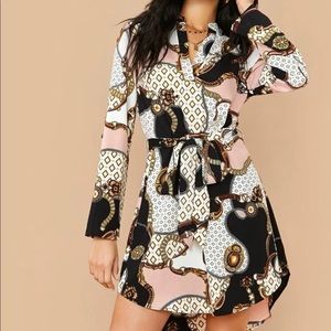 Chain print belted dress